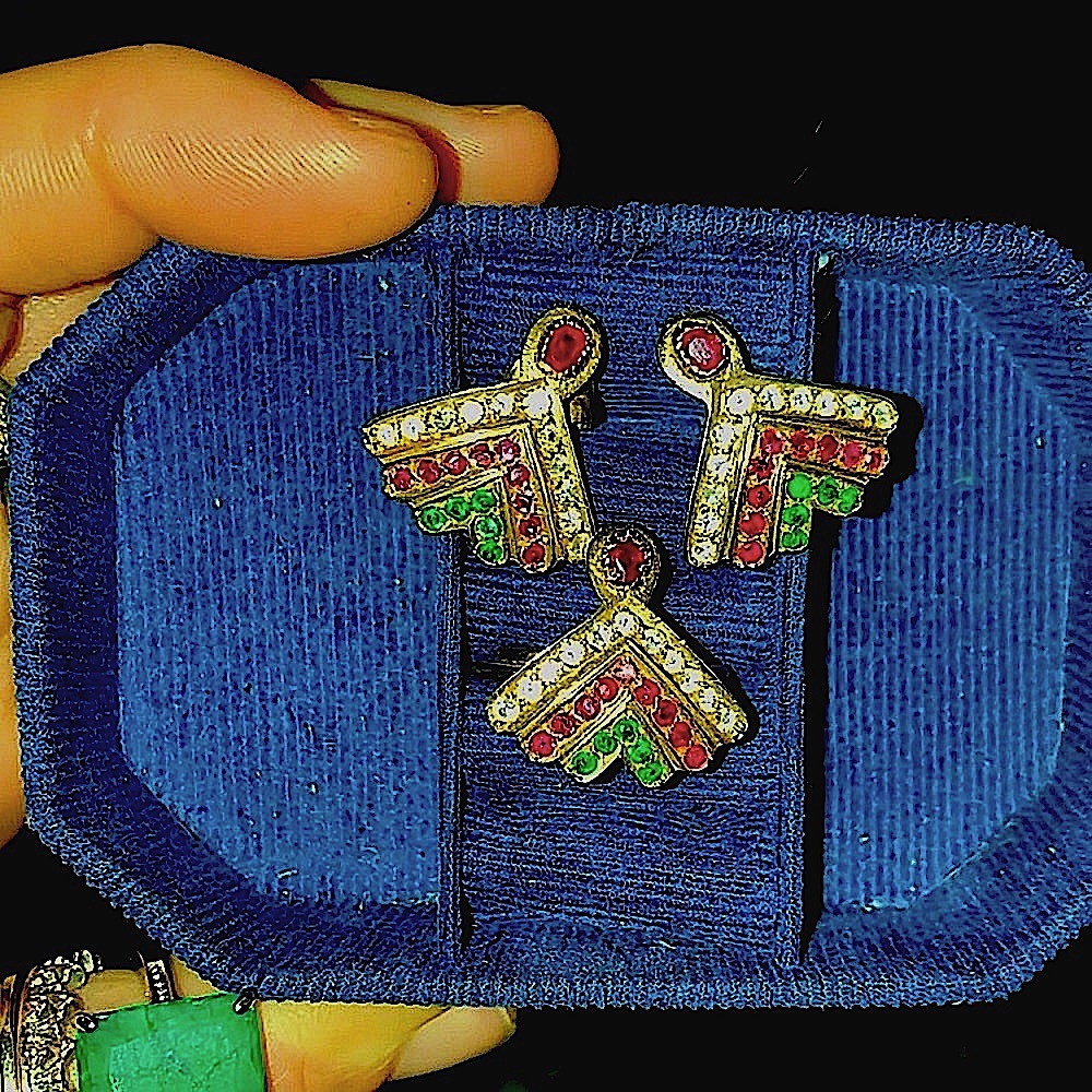 Pink, Green, and White Dimond earrings and ring set